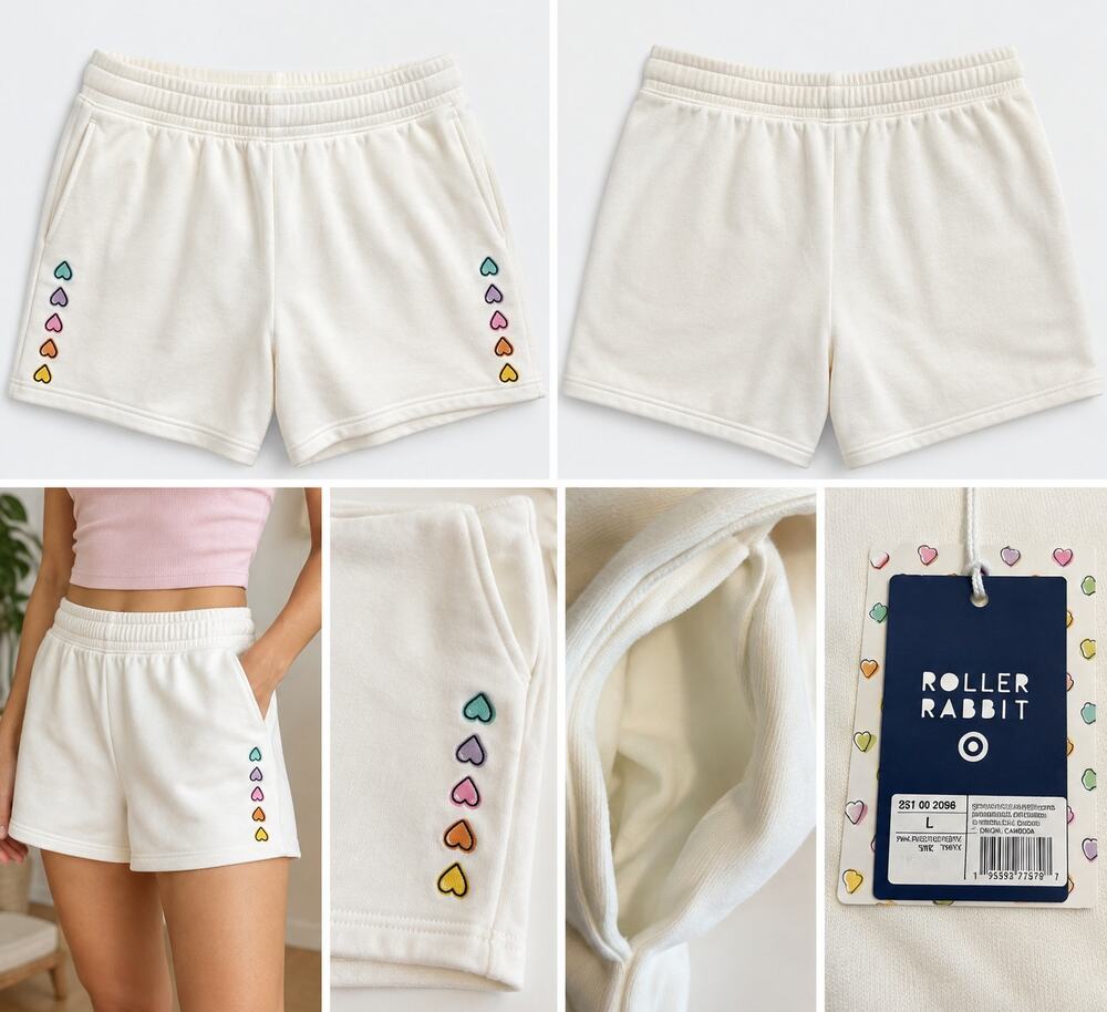 Roller Rabbit Women’s White Disco Heart Sweatshorts – Size Large